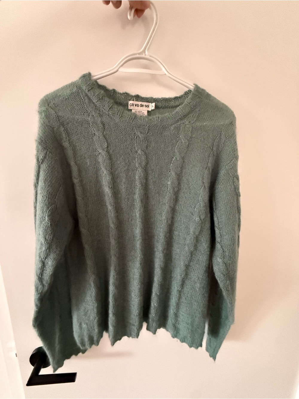 Vintage ÇA VA DE SOI Mint Green Mohair blend cable knit Sweater Size L